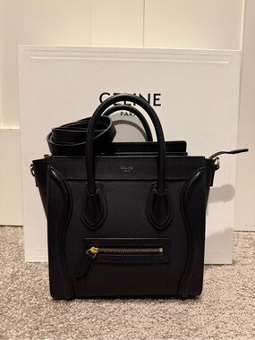 Celine Black Nano Luggage with Gold Hardware
